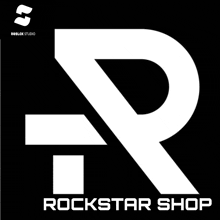 a logo for rockstar shop with a white r on a black background