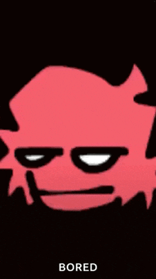 a red cartoon face with a black background and the words bored below it