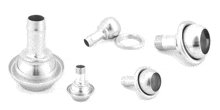 a set of metal fittings on a white background .