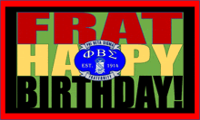 a poster that says frat happy birthday with a blue emblem