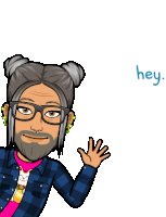 a cartoon of a man with glasses and a beard saying hey