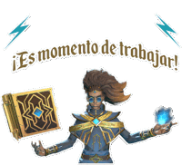 a sticker of a man holding a book and the words es momento de trabajar