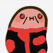 a drawing of a person with a scarf around their neck and the word oh on their face