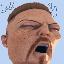 a drawing of a man 's face with the word dek written above it