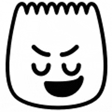 a black and white drawing of a marshmallow with an angry face and a smile .