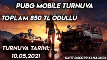 a poster for pubg mobile turnuva shows a woman standing in front of a jeep