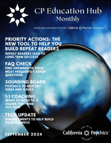 the cover of cp education hub monthly shows a magnifying glass on the cover