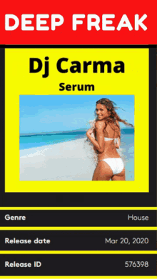 a poster for dj carma serum shows a woman in a bikini