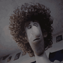 a cartoon character with a big nose and curly hair looks sad