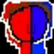 a pixel art drawing of a red and blue face