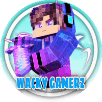 a logo for wacky gamerz shows a cartoon character holding a sword