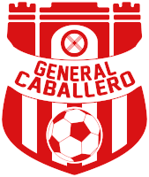 a red and white emblem for general caballero with a soccer ball in the center