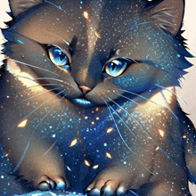 a drawing of a cat with blue eyes