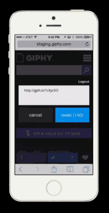 a cell phone open to a page that says giphy on it