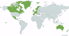 a map of the world showing the united states and canada