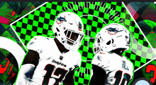 two dolphins football players are standing next to each other on a green checkered background