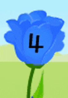 a blue flower with a number four on it .