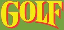 a green background with yellow and red letters that spell out the word golf