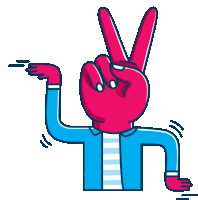 a cartoon character giving a peace sign with his fingers