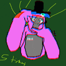 a pixel art drawing of a pink rabbit with the word stinky written below it