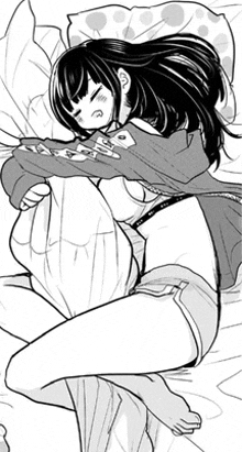 a black and white drawing of a girl sleeping on a bed with her legs crossed .