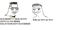 a cartoon of a man with glasses and a bow tie is next to a cartoon of a man with tears in his eyes