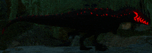 a dark dinosaur with red lights on its head