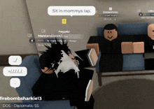 a screenshot of a video game where a person says sit in mommys lap