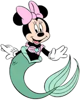 a cartoon of minnie mouse dressed as a mermaid with a pink bow