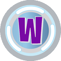 a purple letter w is in a circle