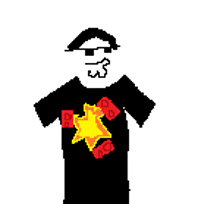 a pixel art of a man wearing a black shirt with a yellow star on it