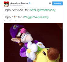 a tweet from nintendo of america shows a stuffed mario