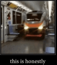 a picture of a car on a train with the words this is honestly