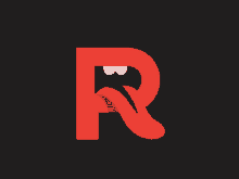 a red letter r with a tongue sticking out on a black background