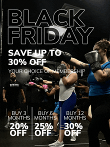 a group of people are boxing in a black friday advertisement