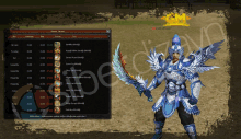 a computer screen shows a man in armor holding a sword and a crown