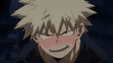 katsuki bakugo from my hero academia is making a funny face with his mouth open and his eyes closed .