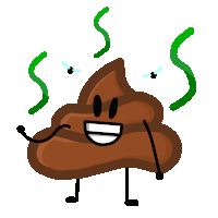 a cartoon drawing of a brown poop with a face and arms