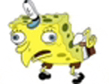 a cartoon of a spongebob squarepants character with big eyes and a funny face .