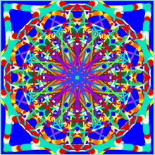 a colorful kaleidoscope design with a blue center