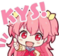 a cartoon girl with pink hair is giving a thumbs up sign