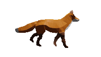 a low poly drawing of a fox walking on a white background