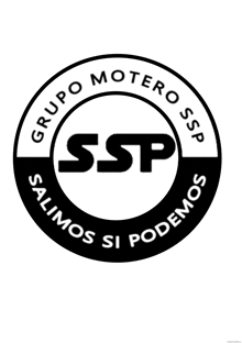 a black and white logo for grupo motero ssp salimos si podemos