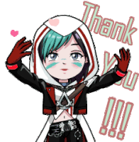 a cartoon of a girl with a hood saying thank you !!!