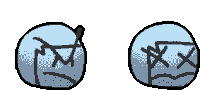 a pixel art drawing of a ball with a smiley face on it