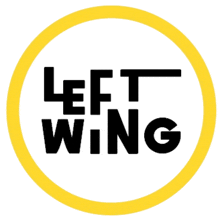 a yellow circle with the words left wing inside