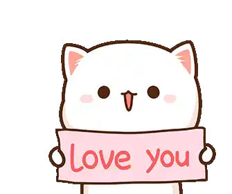 a cat is holding a pink sign that says love you