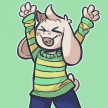 a cartoon drawing of a goat wearing a green and yellow striped sweater