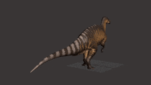 a 3d model of a striped dinosaur standing on its hind legs