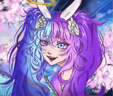 a drawing of a girl with purple and blue hair and a bunny ear